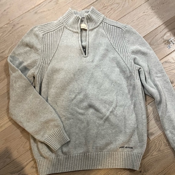 DKNY Jeans 3/4 Zip Grey Pullover Sweater, Size Lg, minimal pilling - Picture 2 of 6